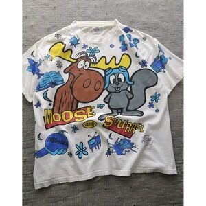 Vintage 1990s Rocky And Bullwinkle And Friends Show AOP T-shirt Wild Oats XL